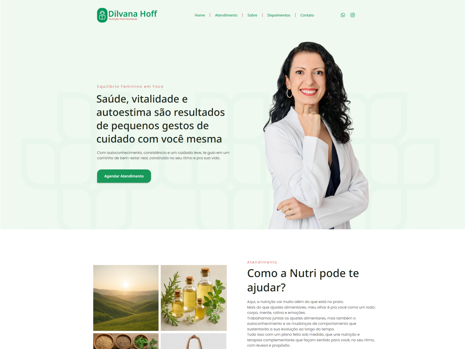 Print do site institucional de Dilvana Hoff, nutricionista comportamental