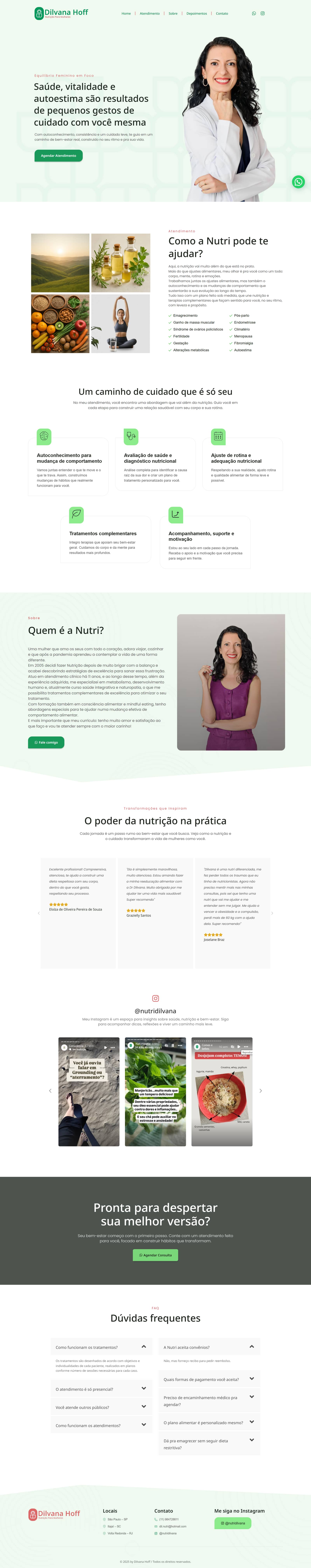 Site de Dilvana Hoff, nutrição e saúde feminina, em computador e celular