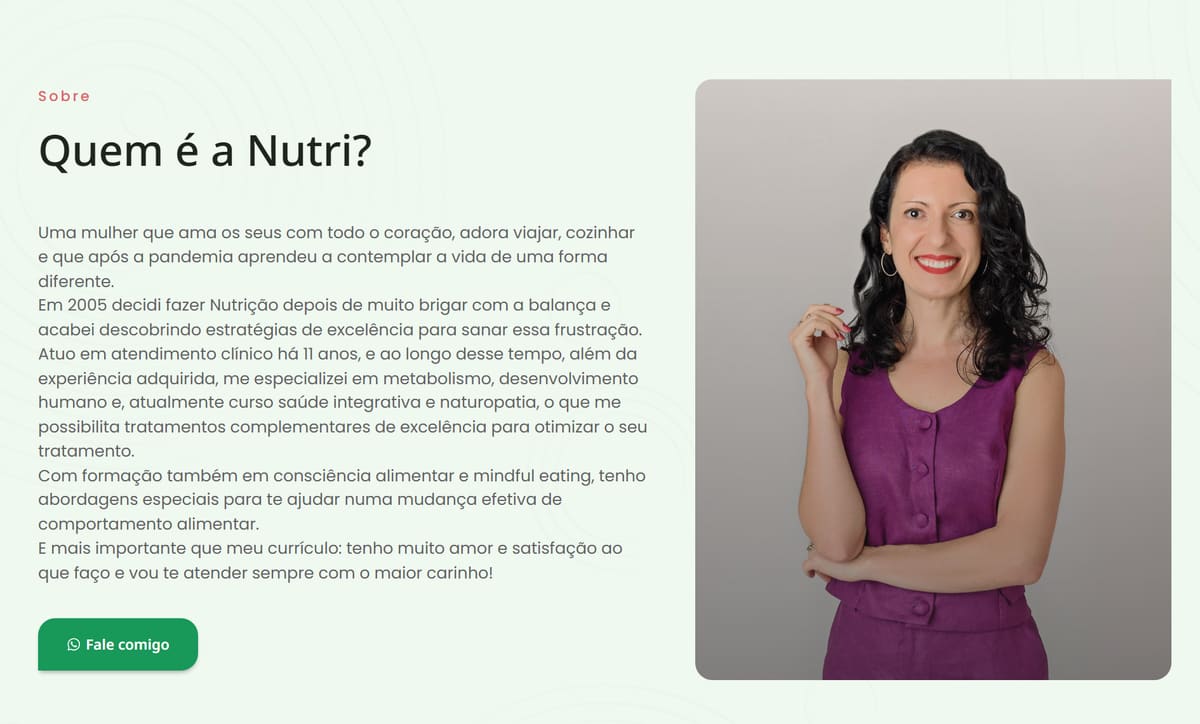 Detalhe do site de Dilvana Hoff: seção de apresentação da profissional